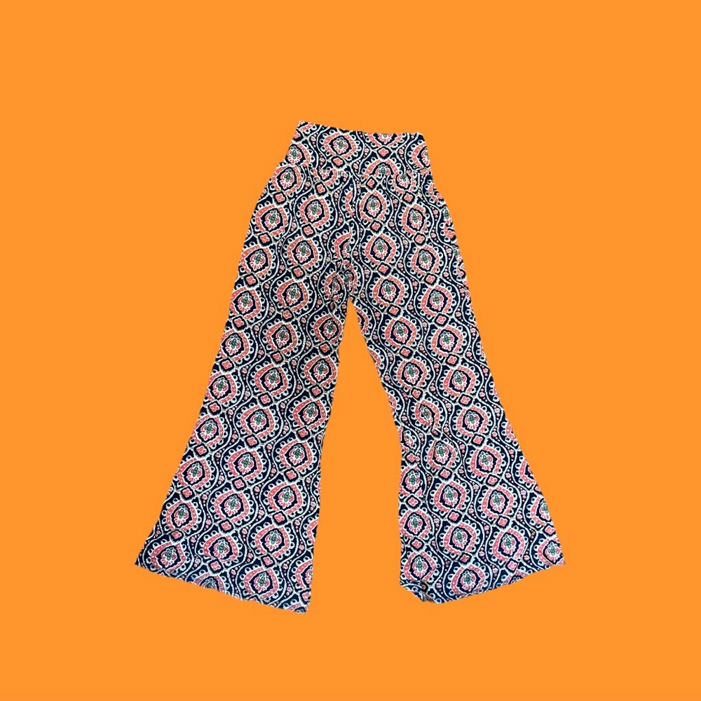 Holly Hock by Lucky Brand Navy and Orange Print Pants Small